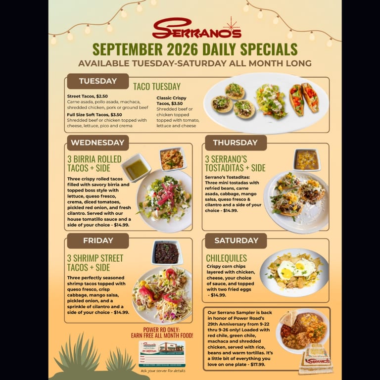 SEPTEMBER DAILY SPECIALS