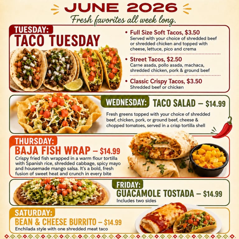 June: Summer Daily Specials