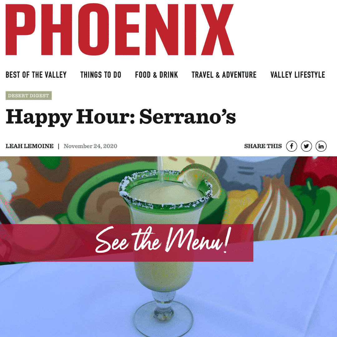 Happy Hour at Serrano's Mexican Restaurants drink specials